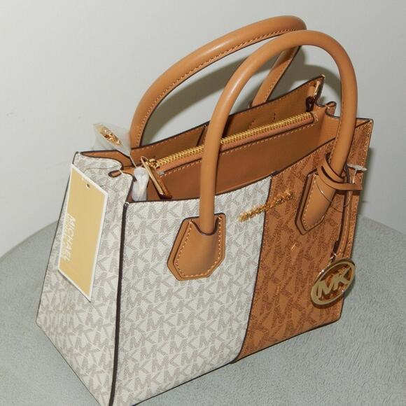 MICHAEL KORS MERCER Two-Tone Logo Medium Messenger Crossbody Bag Deer Multi NWT - Picture 6 of 13